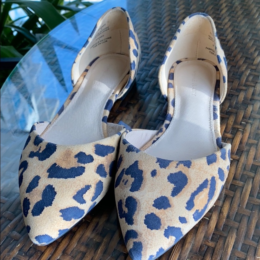 Pure Navy Leather Animal Print Flats